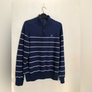 Southern Tide Men’s Navy and White Striped Zip-Up Sweater Size Large